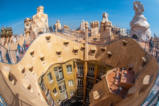 gaudi architecture view from above the building barcelona spain