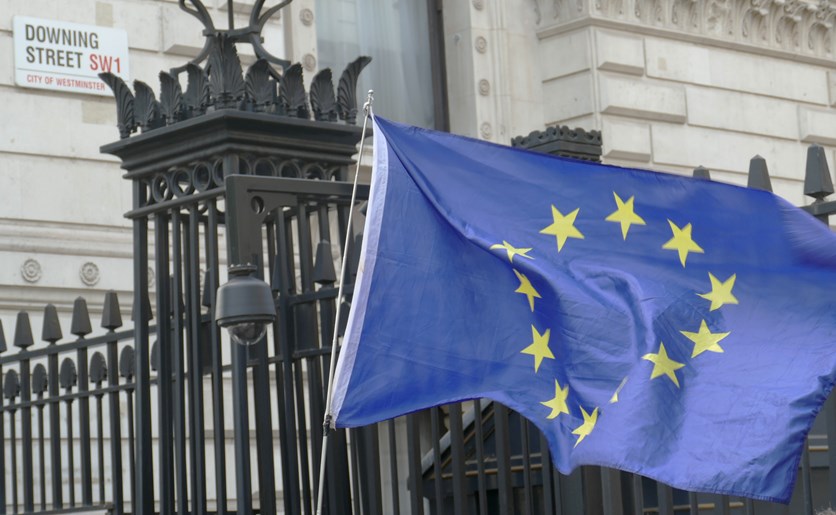 EU flag outside Downing Street in London